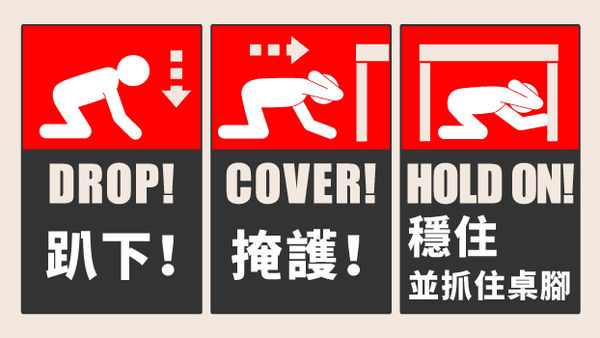 地震保命3步驟。（圖／內政部消防署）